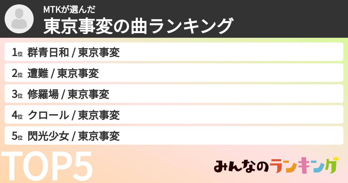 MTKさんの「東京事変の曲ランキング」