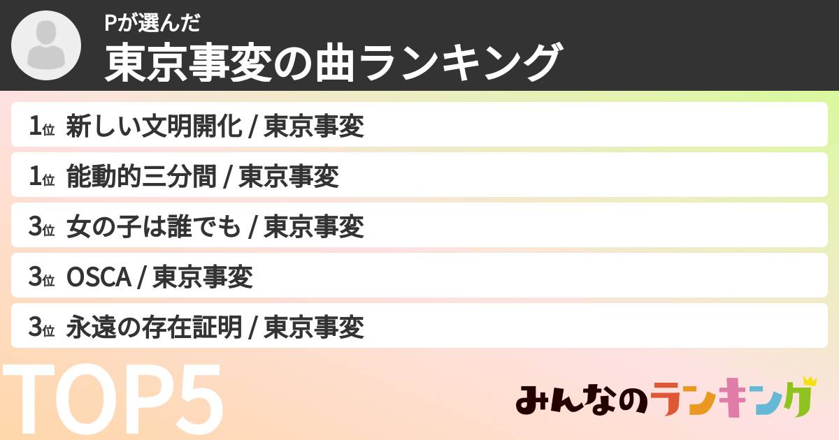 Pさんの「東京事変の曲ランキング」
