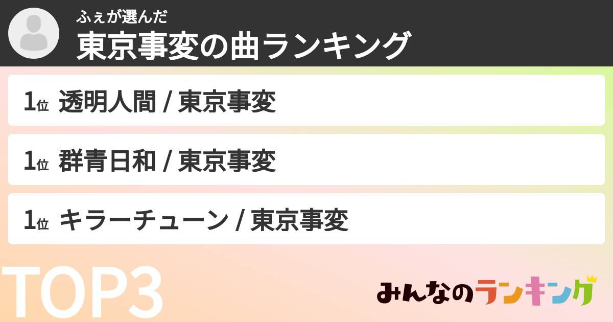 ふぇさんの「東京事変の曲ランキング」