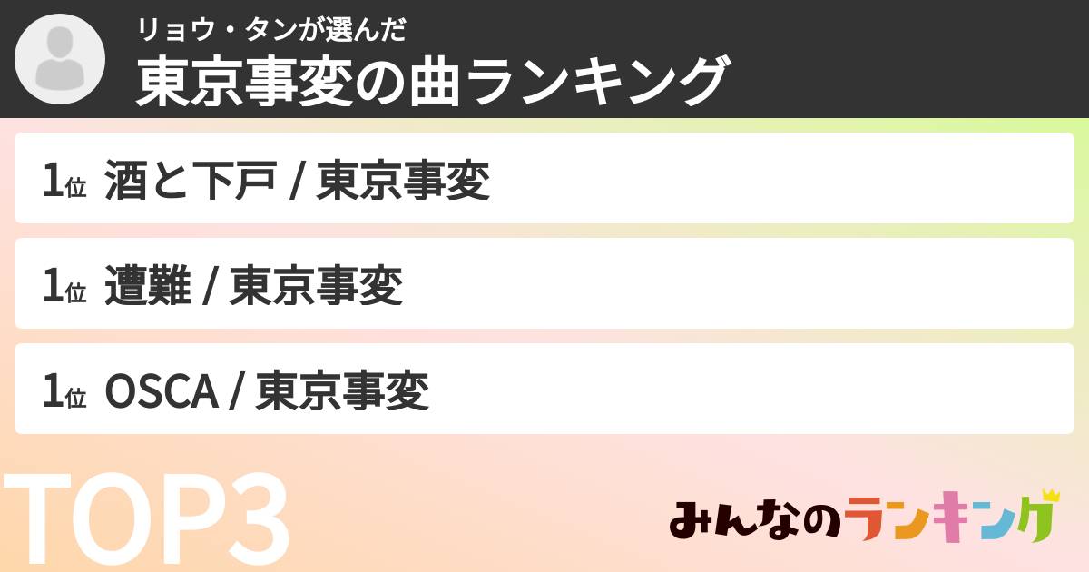 リョウ・タンさんの「東京事変の曲ランキング」