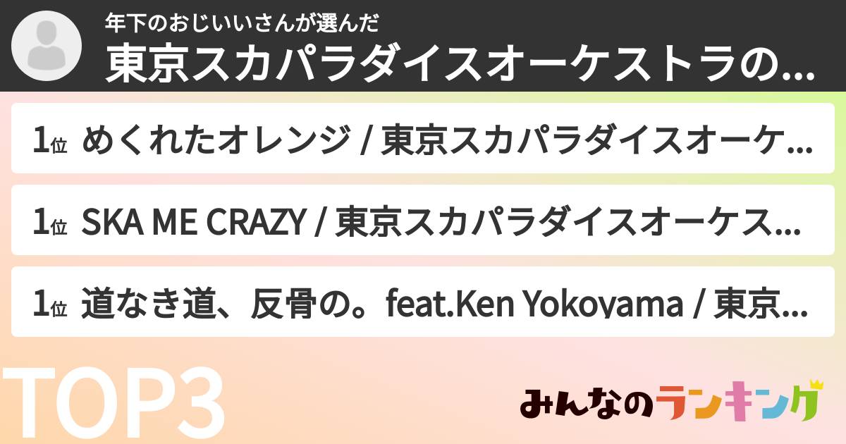 年下のおじいいさんさんの「東京スカパラダイスオーケストラの曲ランキング」