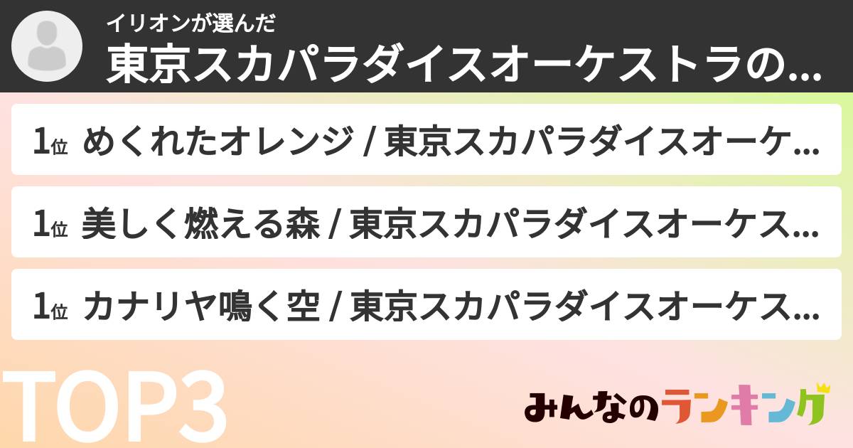 イリオンさんの「東京スカパラダイスオーケストラの曲ランキング」