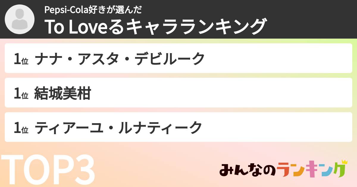 Pepsi-Cola好きさんの「To Loveるキャラランキング」