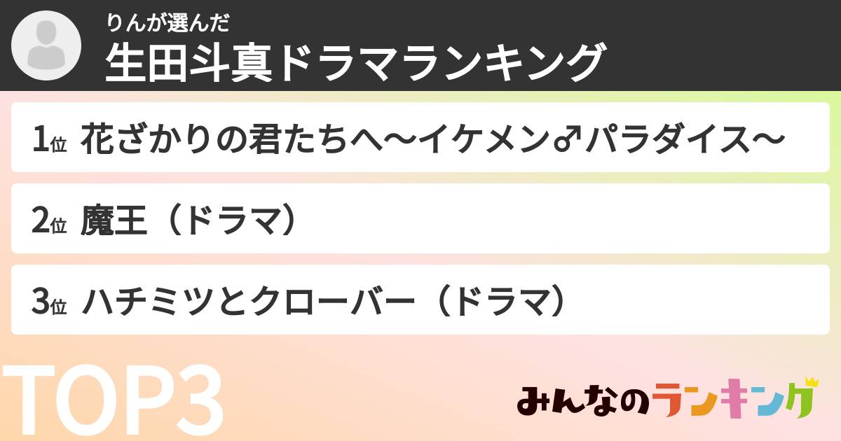 りんさんの「生田斗真ドラマランキング」