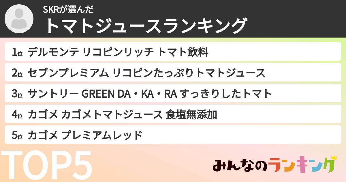 SKRさんの「トマトジュースランキング」