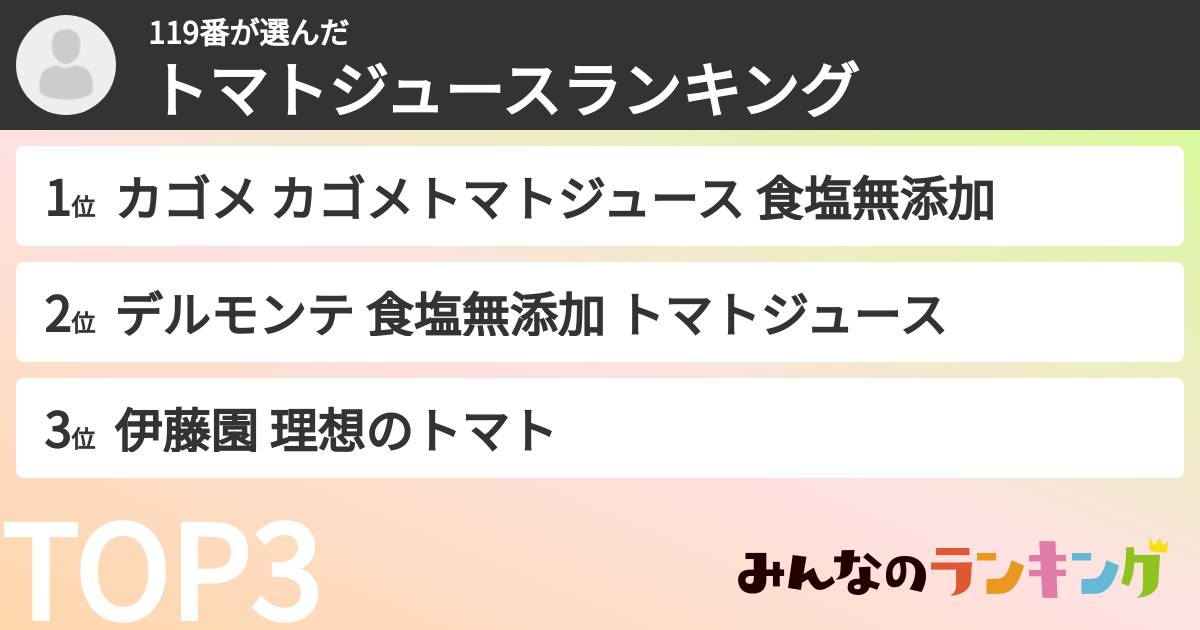 119番さんの「トマトジュースランキング」