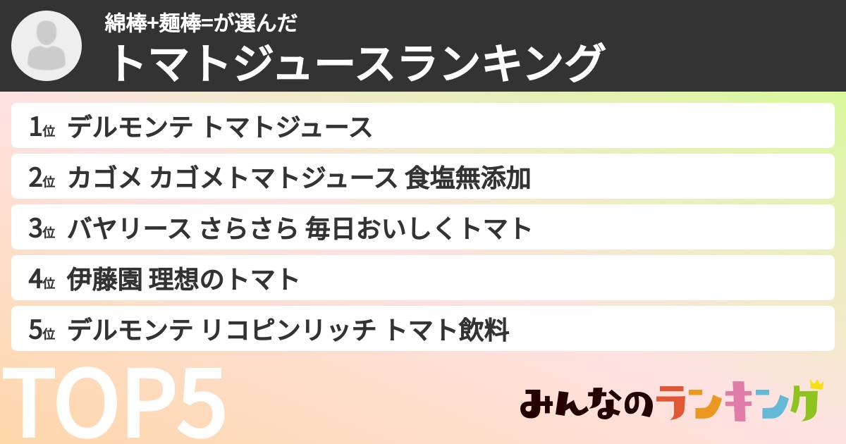綿棒+麺棒=さんの「トマトジュースランキング」