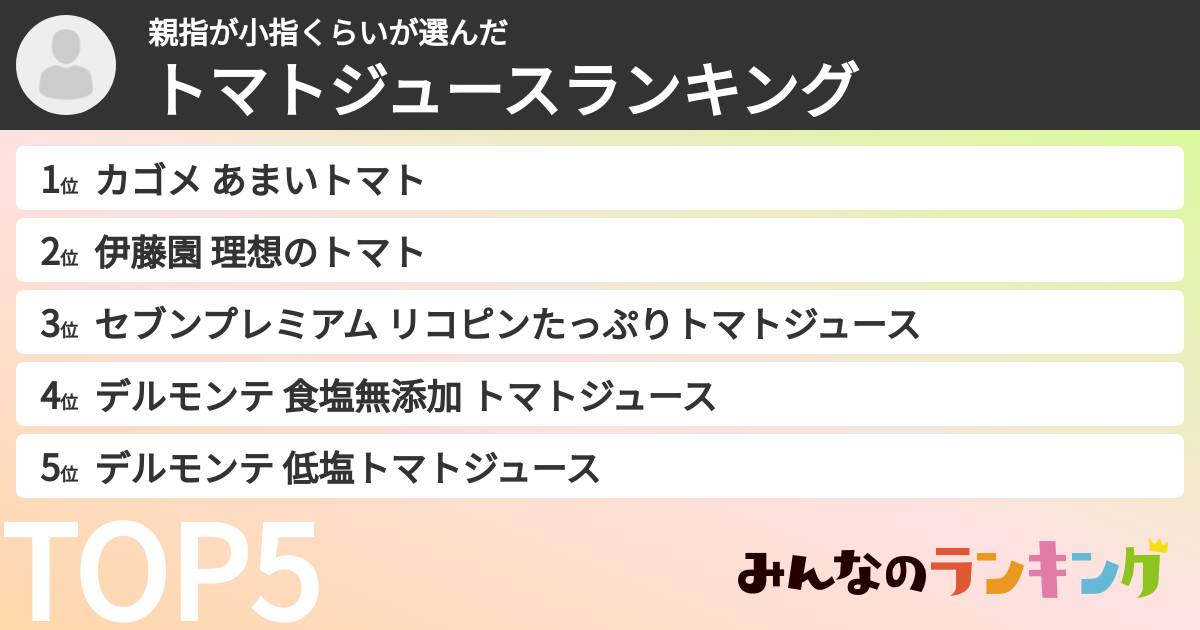 親指が小指くらいさんの「トマトジュースランキング」