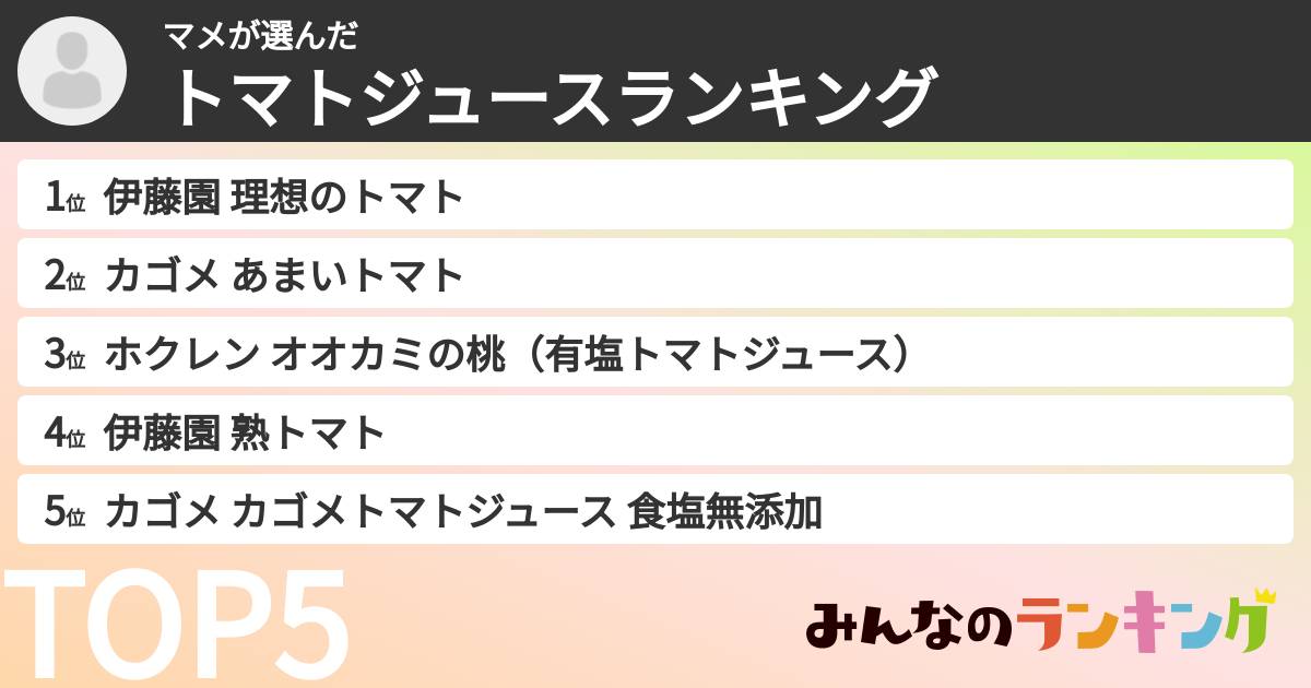 マメさんの「トマトジュースランキング」