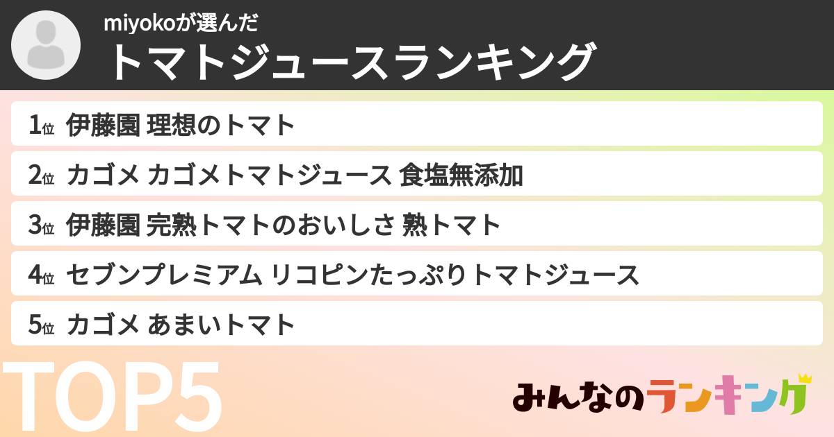 miyokoさんの「トマトジュースランキング」