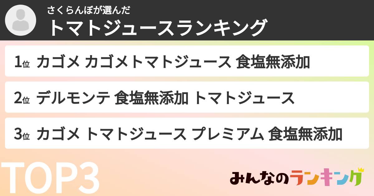 さくらんぼさんの「トマトジュースランキング」