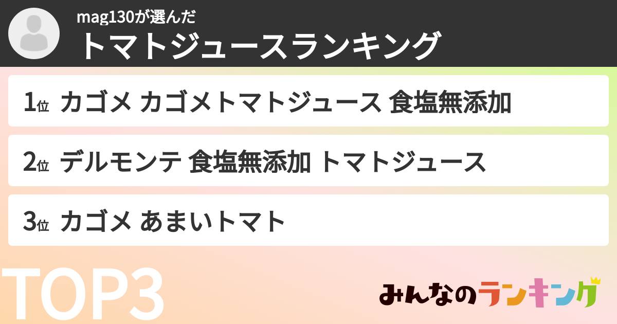 mag130さんの「トマトジュースランキング」