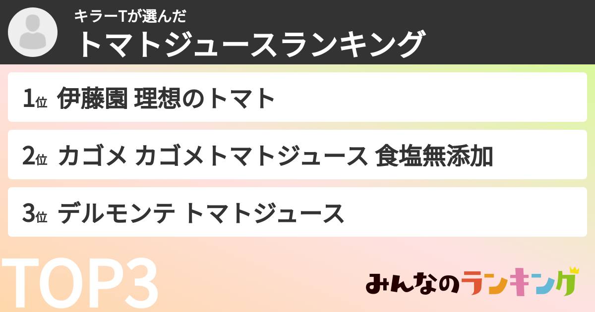 キラーTさんの「トマトジュースランキング」