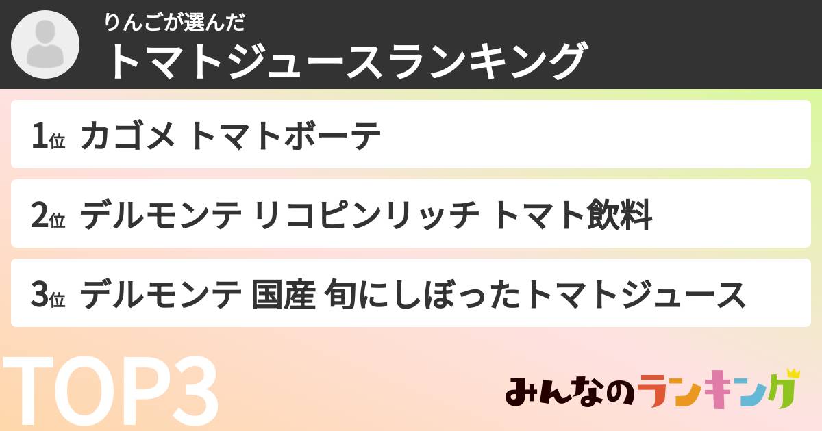 りんごさんの「トマトジュースランキング」