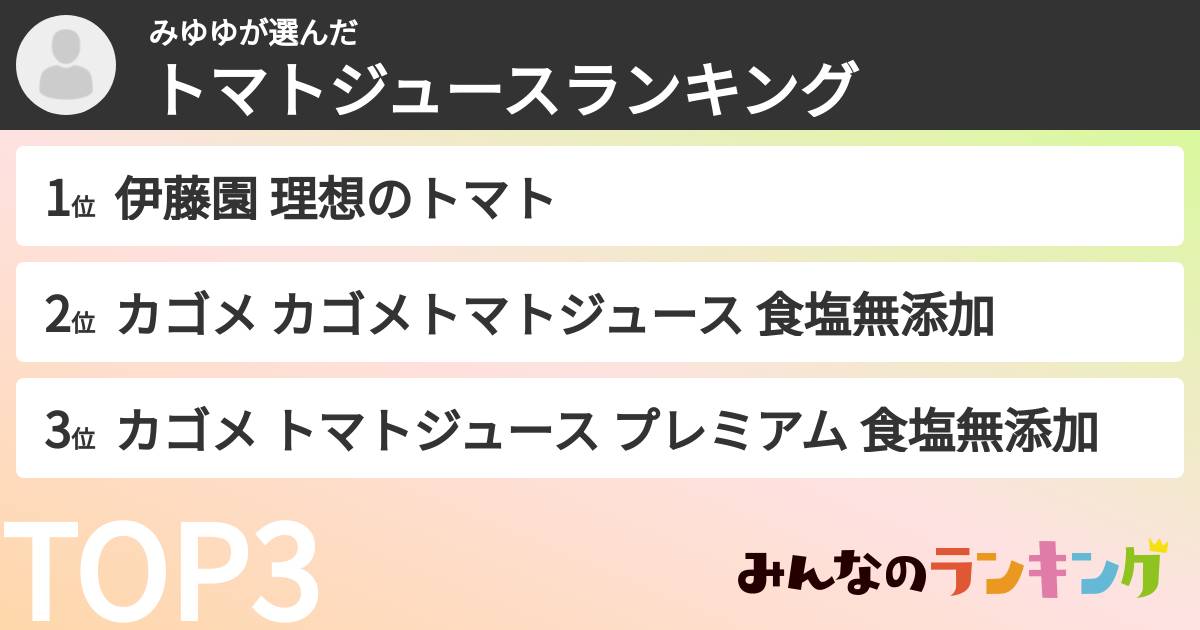 みゆゆさんの「トマトジュースランキング」