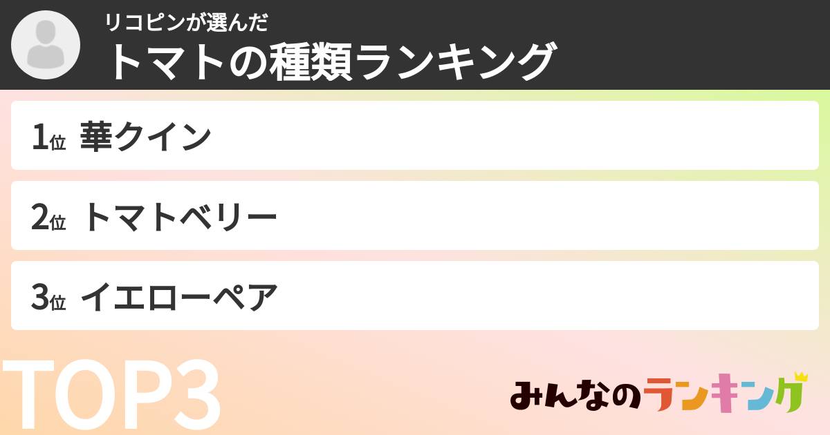 リコピンさんの「トマトの種類ランキング」