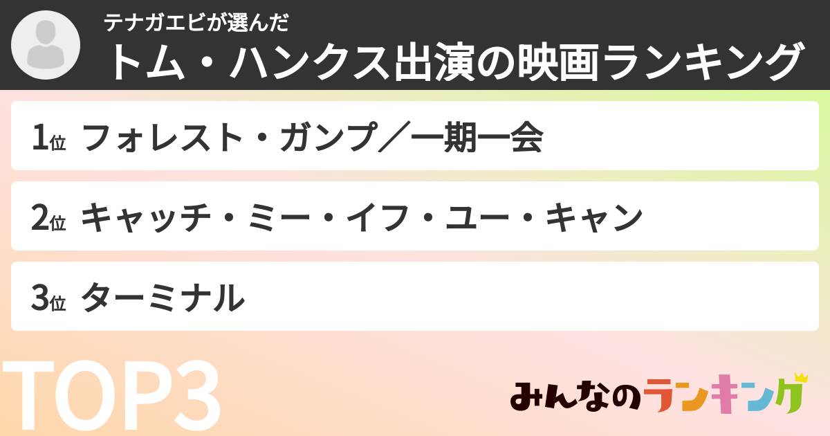 テナガエビさんの「トム・ハンクス出演の映画ランキング」