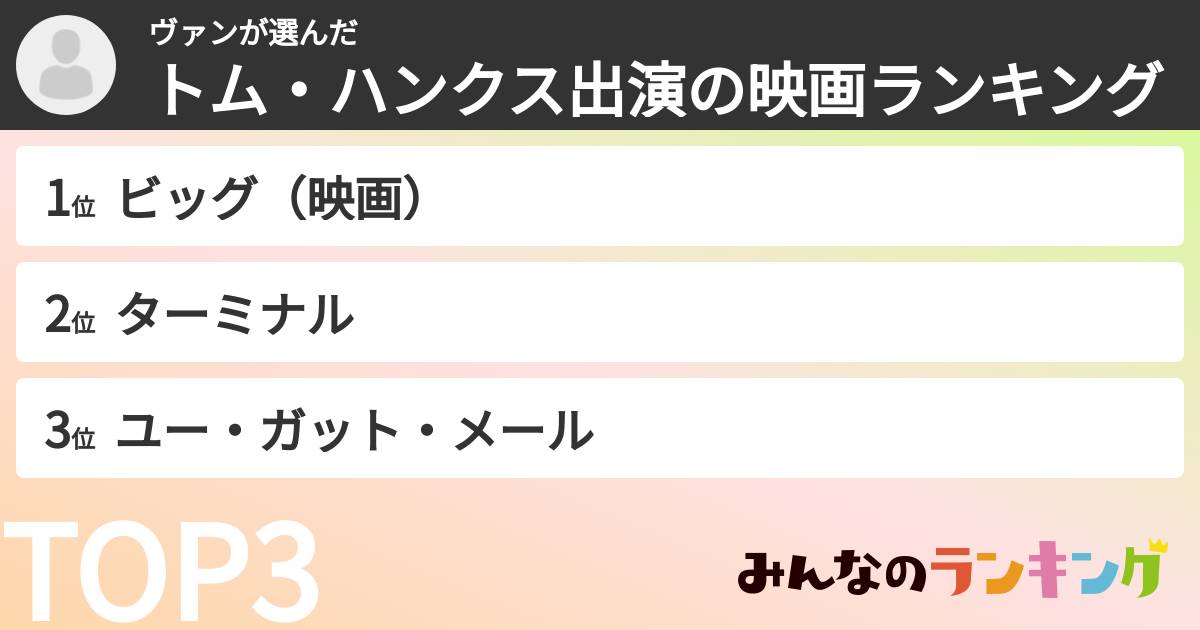 ヴァンさんの「トム・ハンクス出演の映画ランキング」