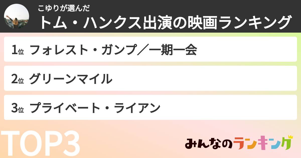 こゆりさんの「トム・ハンクス出演の映画ランキング」