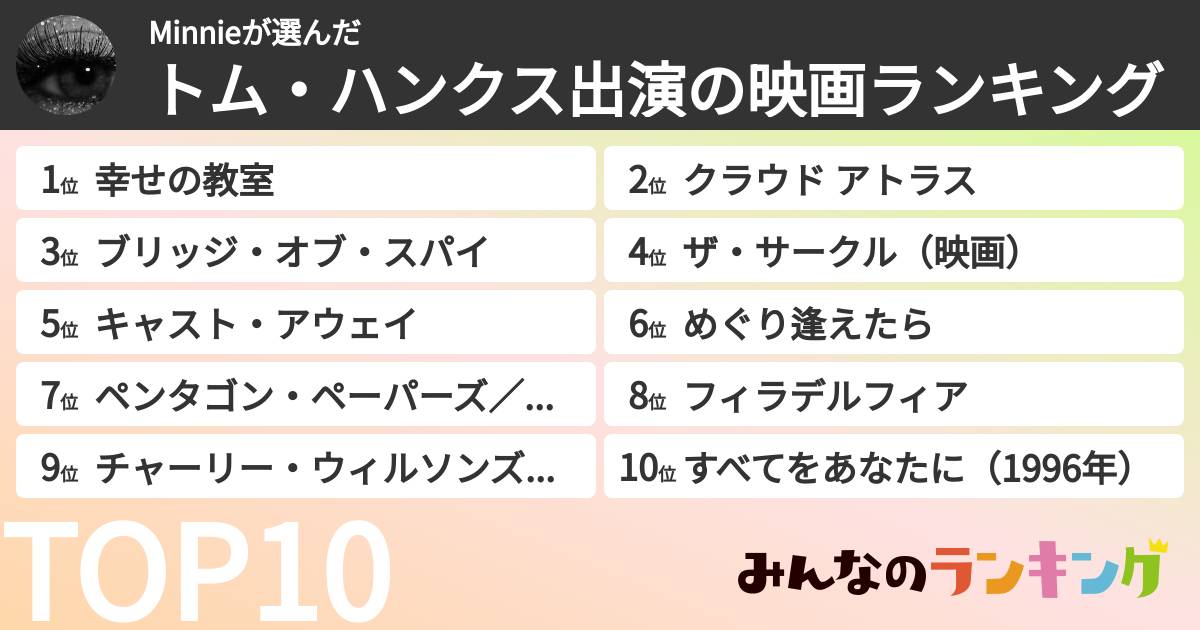 Minnieさんの「トム・ハンクス出演の映画ランキング」