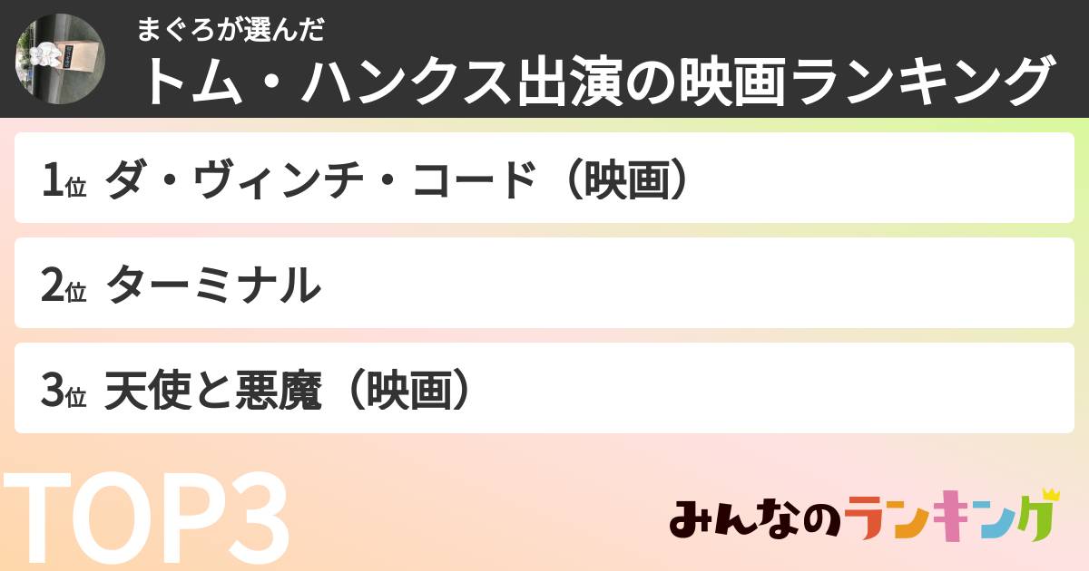 まぐろさんの「トム・ハンクス出演の映画ランキング」