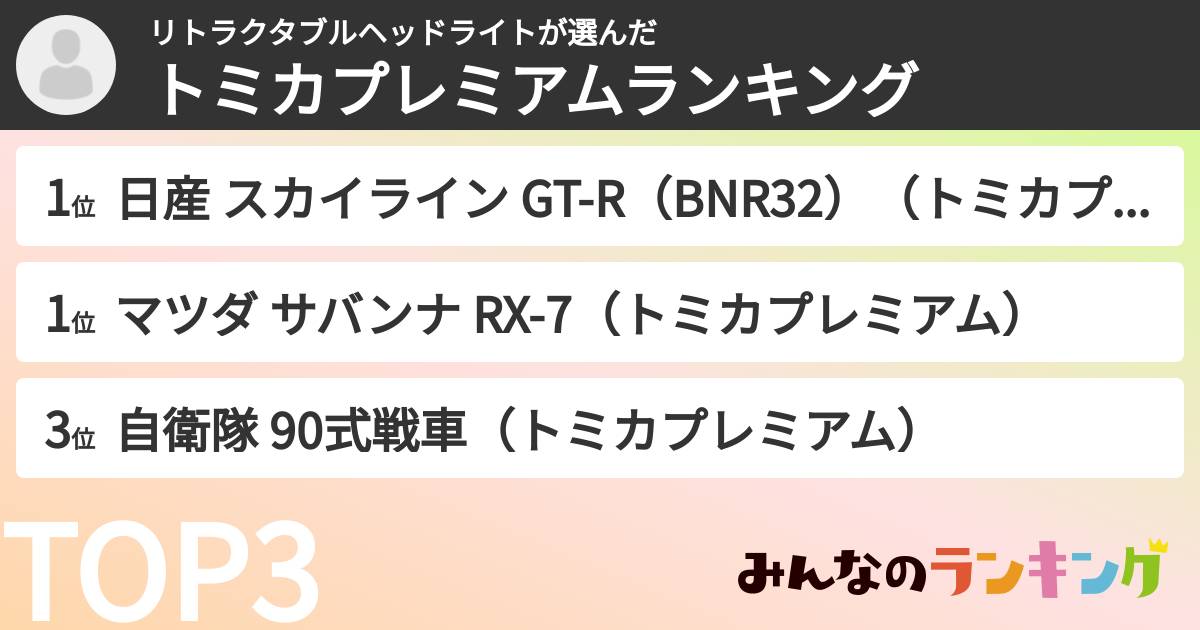 リトラクタブルヘッドライトさんの「トミカプレミアムランキング」