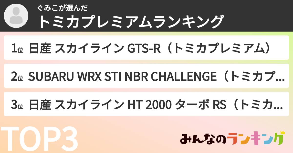 ぐみこさんの「トミカプレミアムランキング」