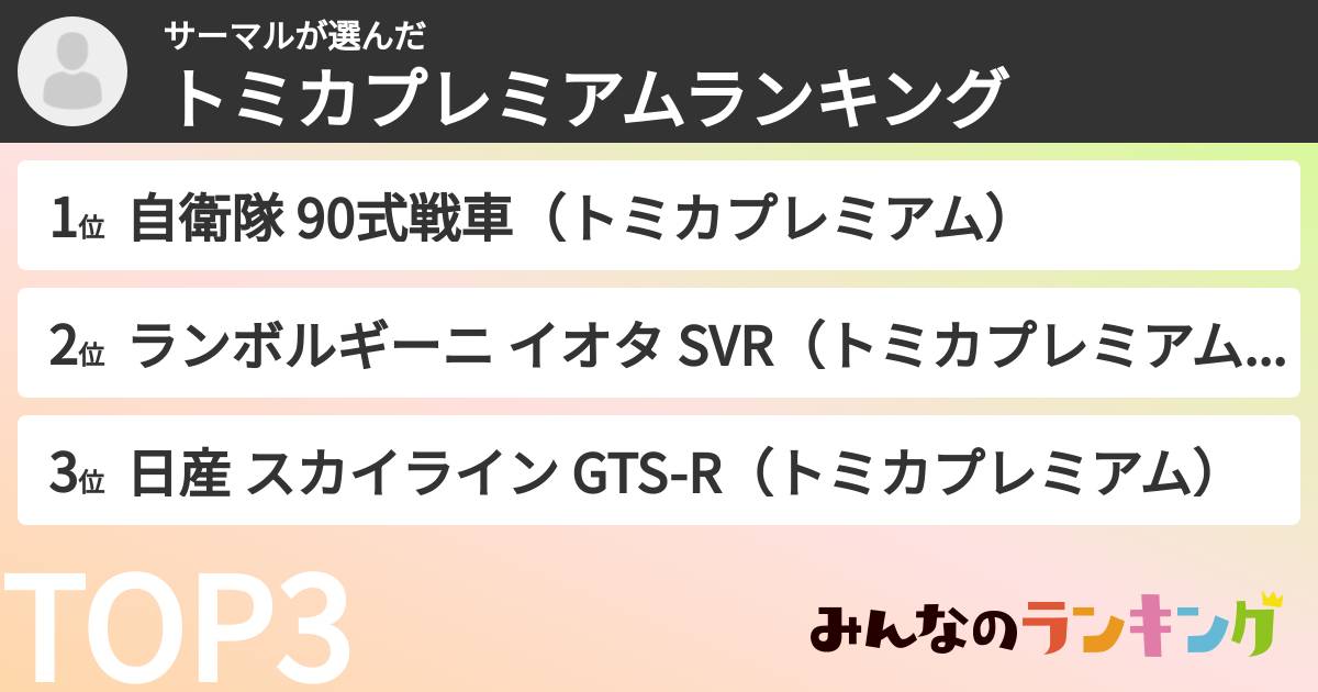 サーマルさんの「トミカプレミアムランキング」