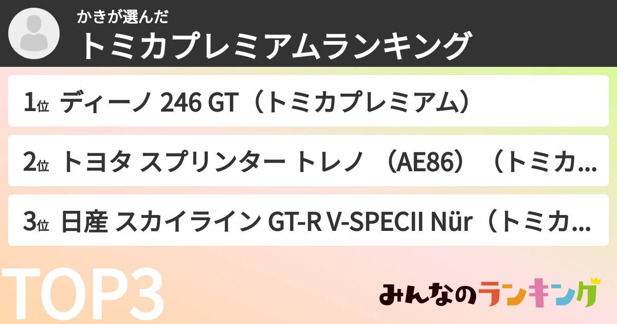 かきさんの「トミカプレミアムランキング」