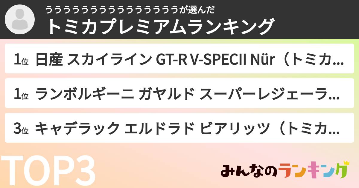 うううううううううううううううさんの「トミカプレミアムランキング」