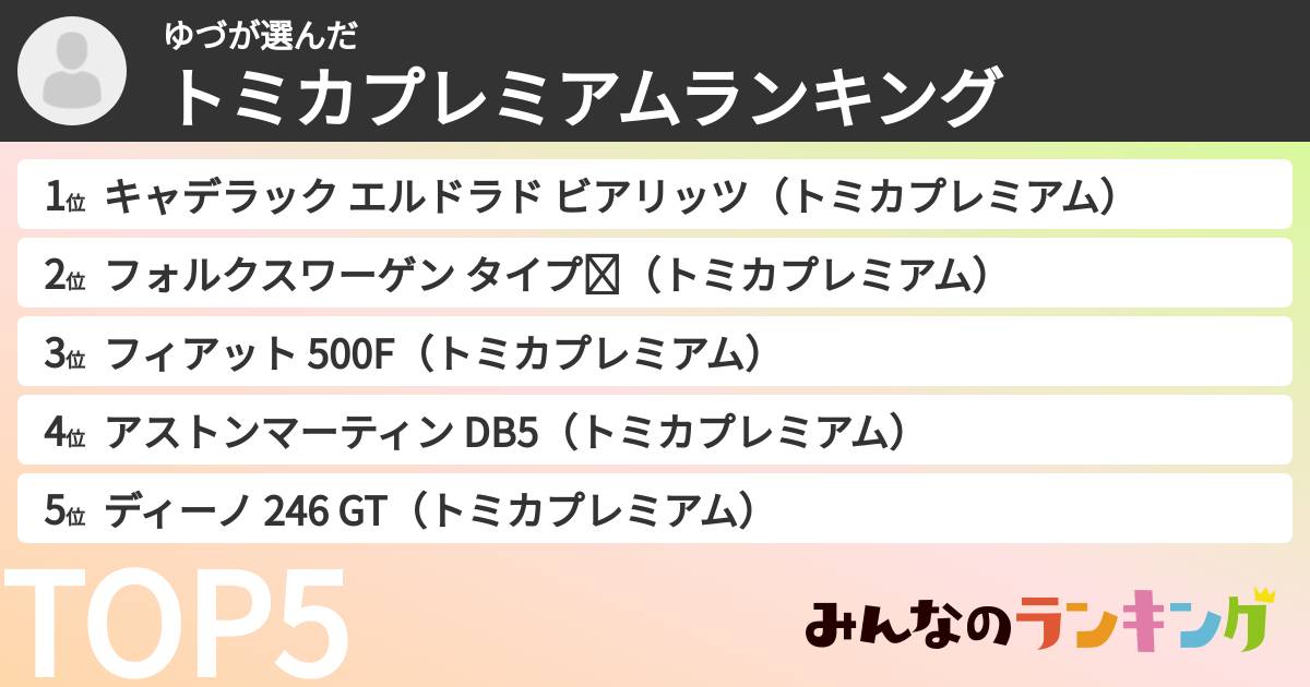 ゆづさんの「トミカプレミアムランキング」