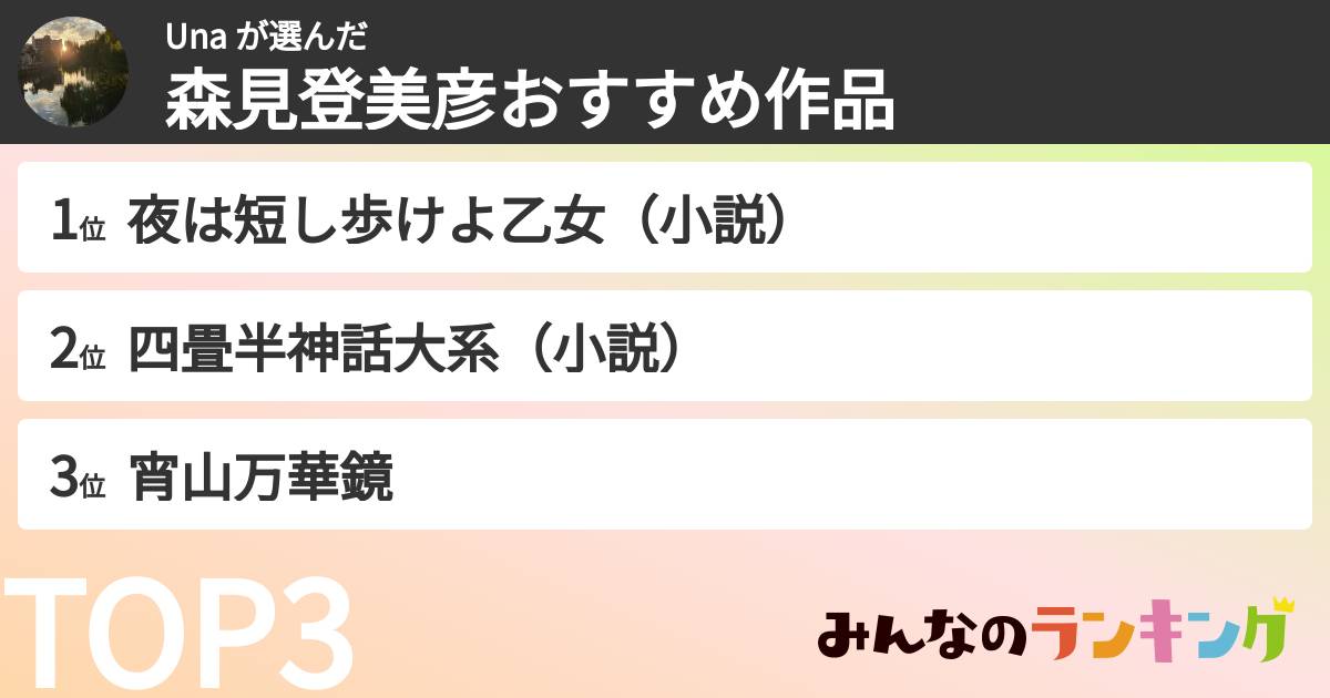 Una さんの「森見登美彦おすすめ作品」