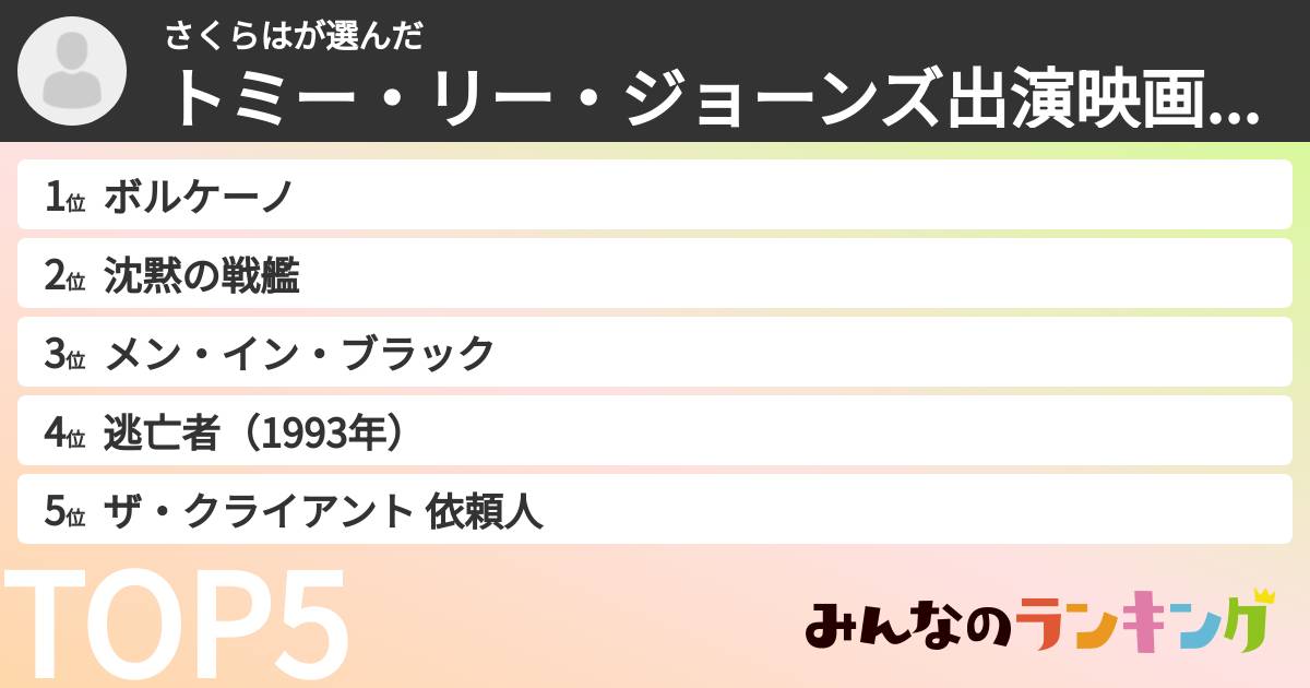 さくらはさんの「トミー・リー・ジョーンズ出演映画ランキング」