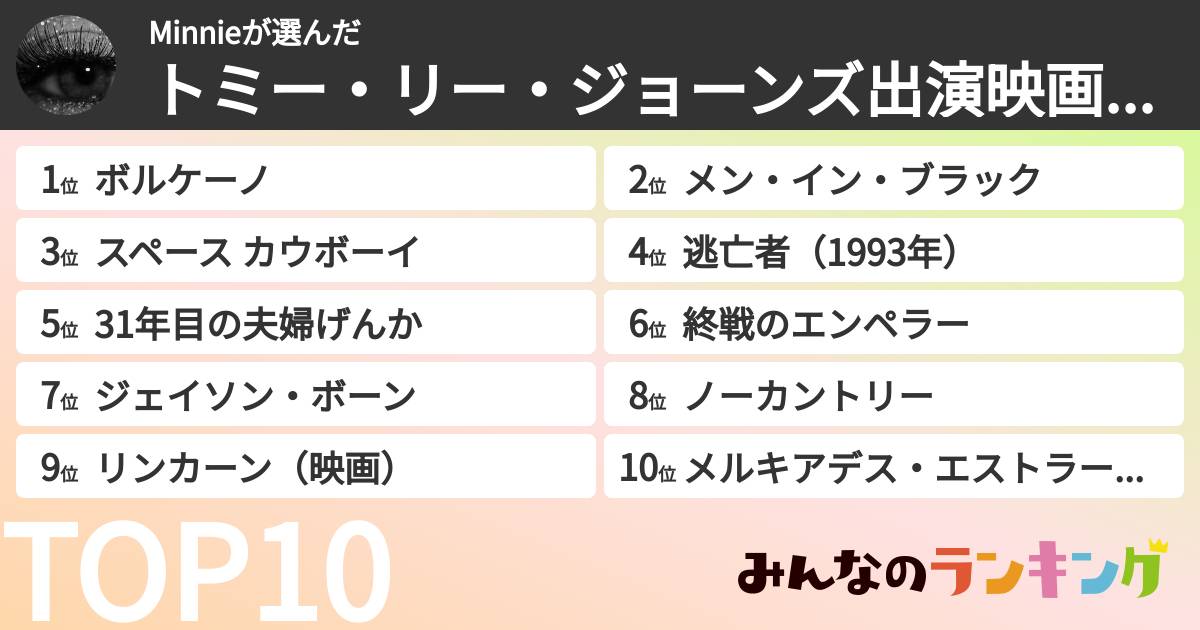 Minnieさんの「トミー・リー・ジョーンズ出演映画ランキング」