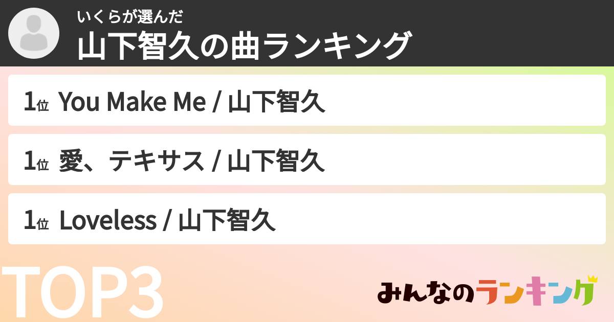 いくらさんの「山下智久の曲ランキング」