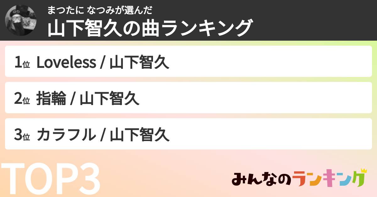 まつたに なつみさんの「山下智久の曲ランキング」
