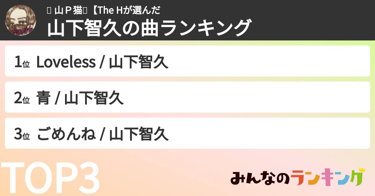 🐈 山Ｐ猫🎨【The Hさんの「山下智久の曲ランキング」