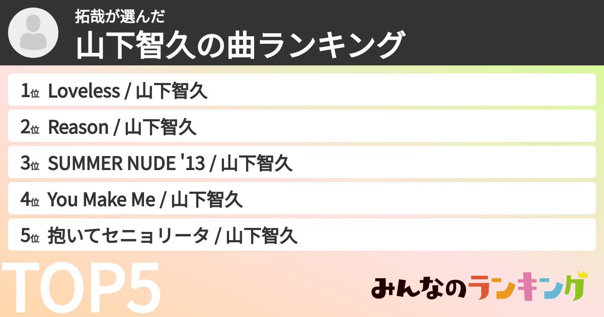拓哉さんの「山下智久の曲ランキング」