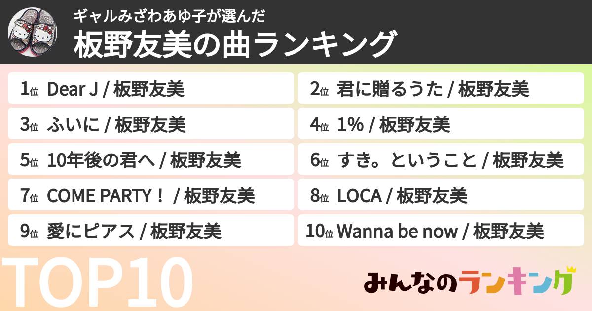 ギャルみざわあゆ子さんの「板野友美の曲ランキング」