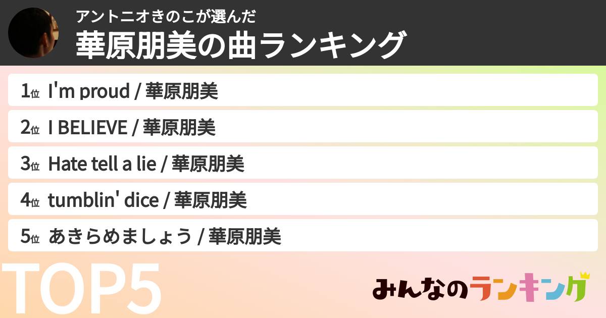 アントニオきのこさんの「華原朋美の曲ランキング」