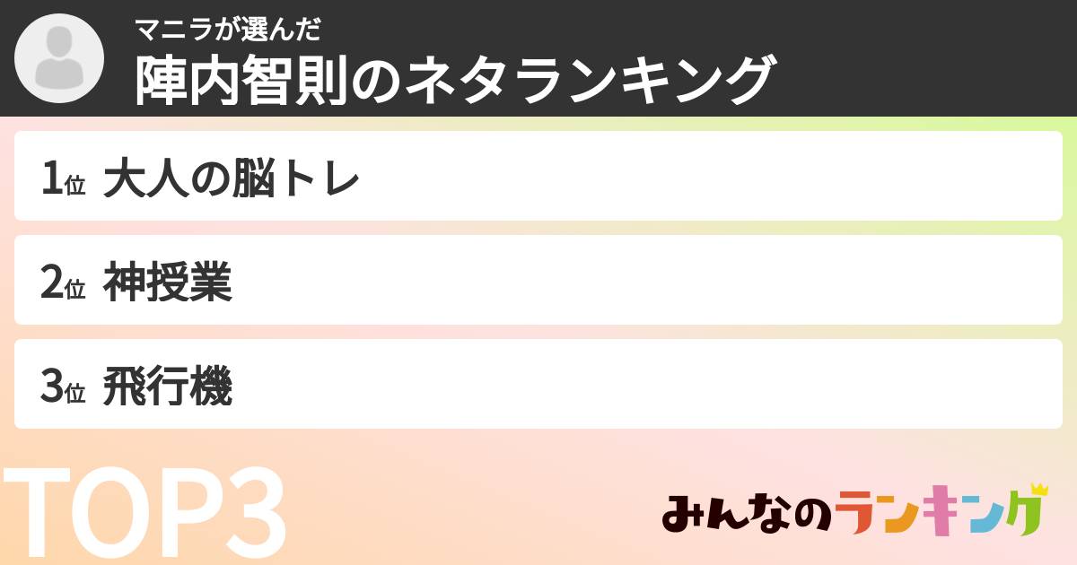 マニラさんの「陣内智則のネタランキング」
