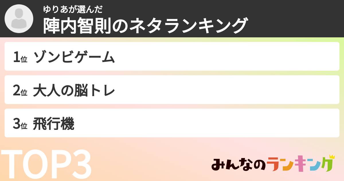 ゆりあさんの「陣内智則のネタランキング」