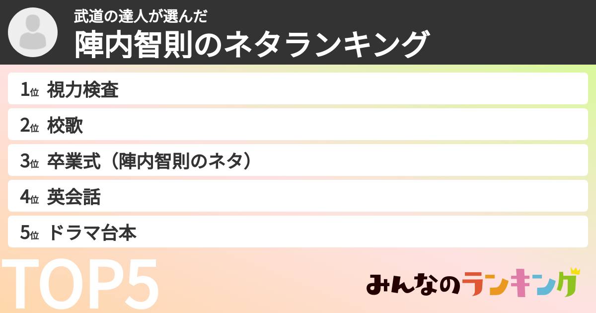 武道の達人さんの「陣内智則のネタランキング」