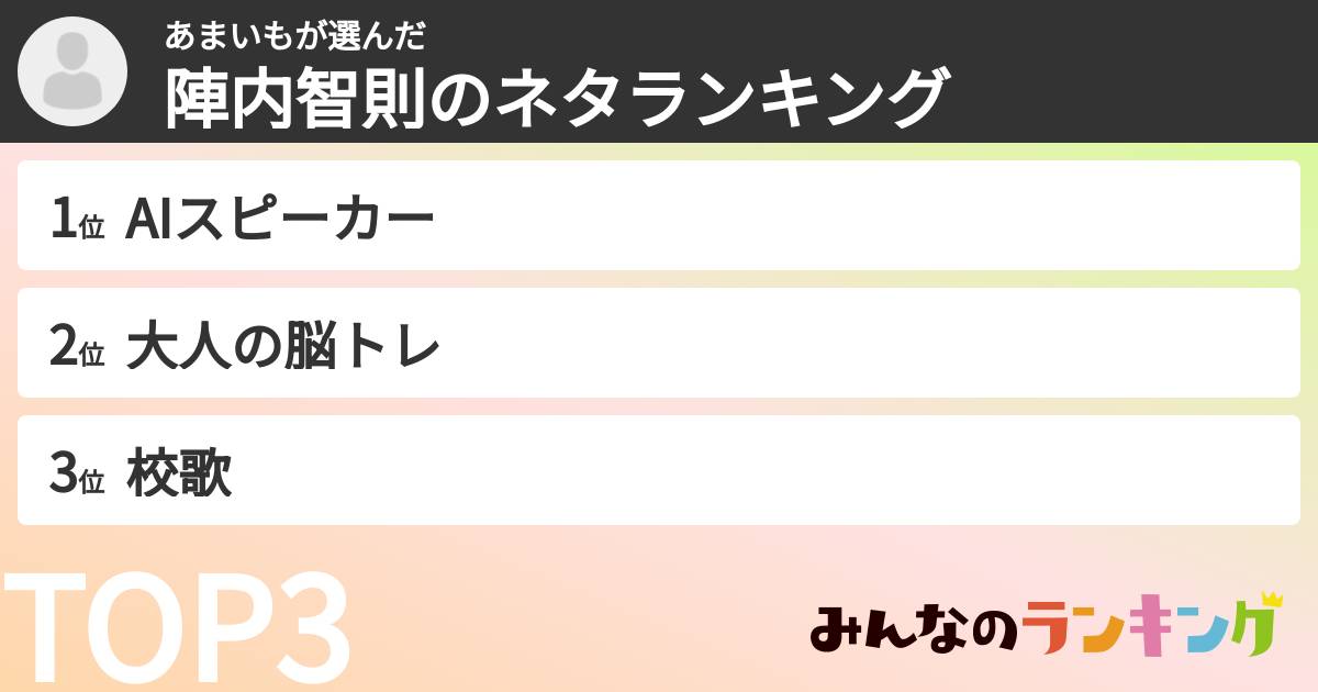あまいもさんの「陣内智則のネタランキング」