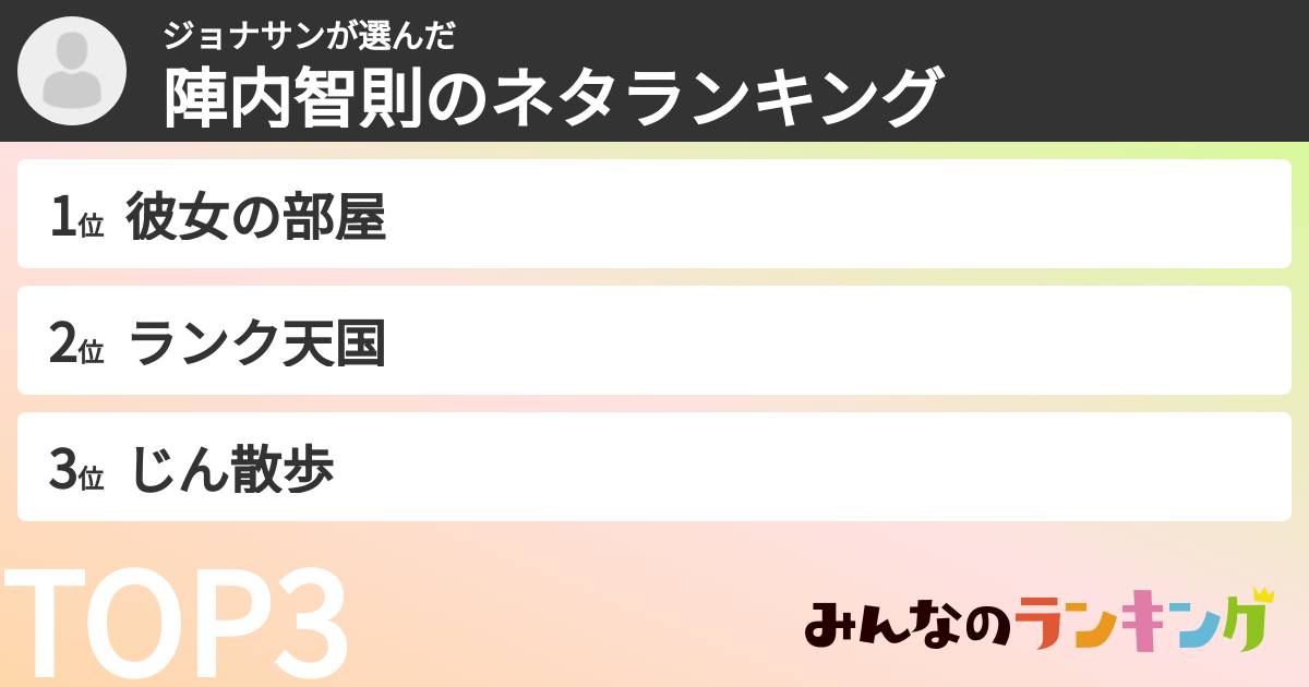 ジョナサンさんの「陣内智則のネタランキング」
