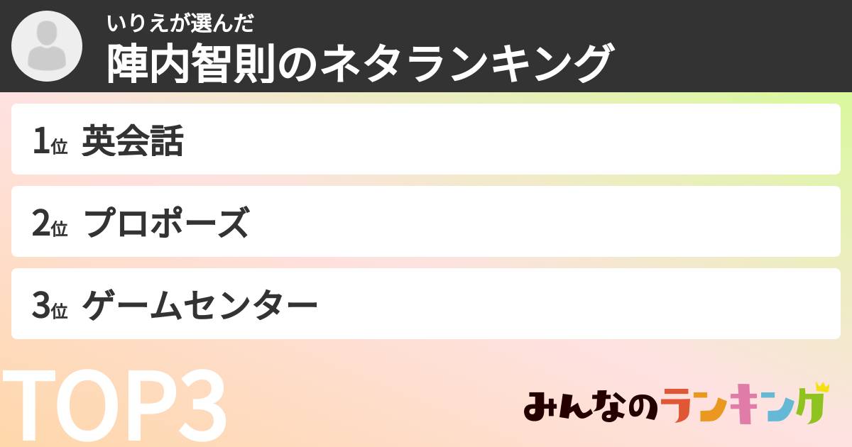 いりえさんの「陣内智則のネタランキング」
