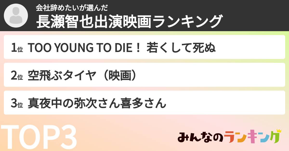 会社辞めたいさんの「長瀬智也出演映画ランキング」