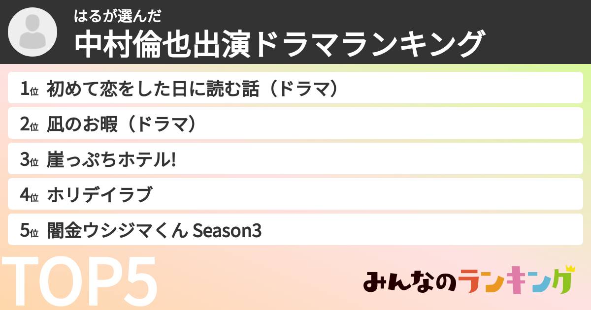 はるさんの「中村倫也出演ドラマランキング」