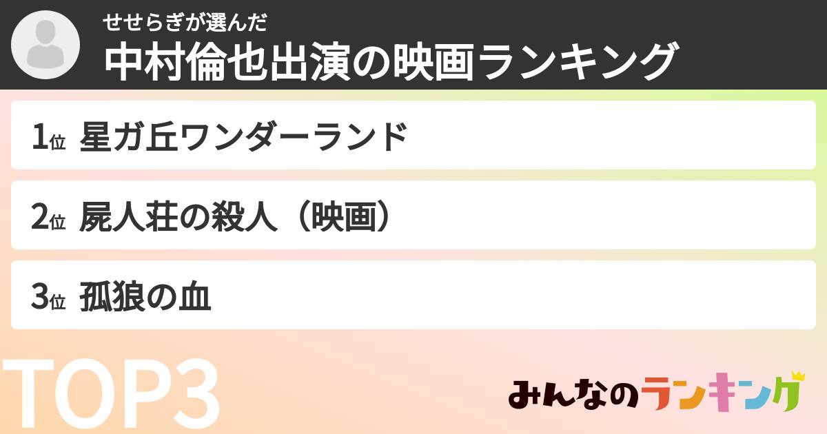 せせらぎさんの「中村倫也出演の映画ランキング」