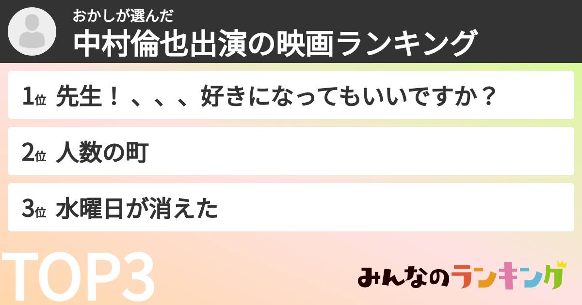 おかしさんの「中村倫也出演の映画ランキング」